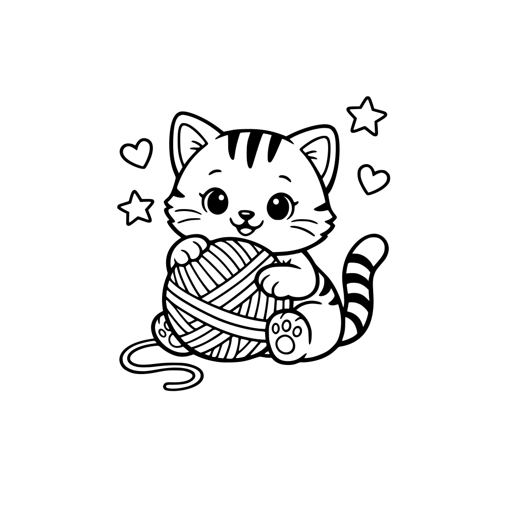 cute cat with ball of yarn