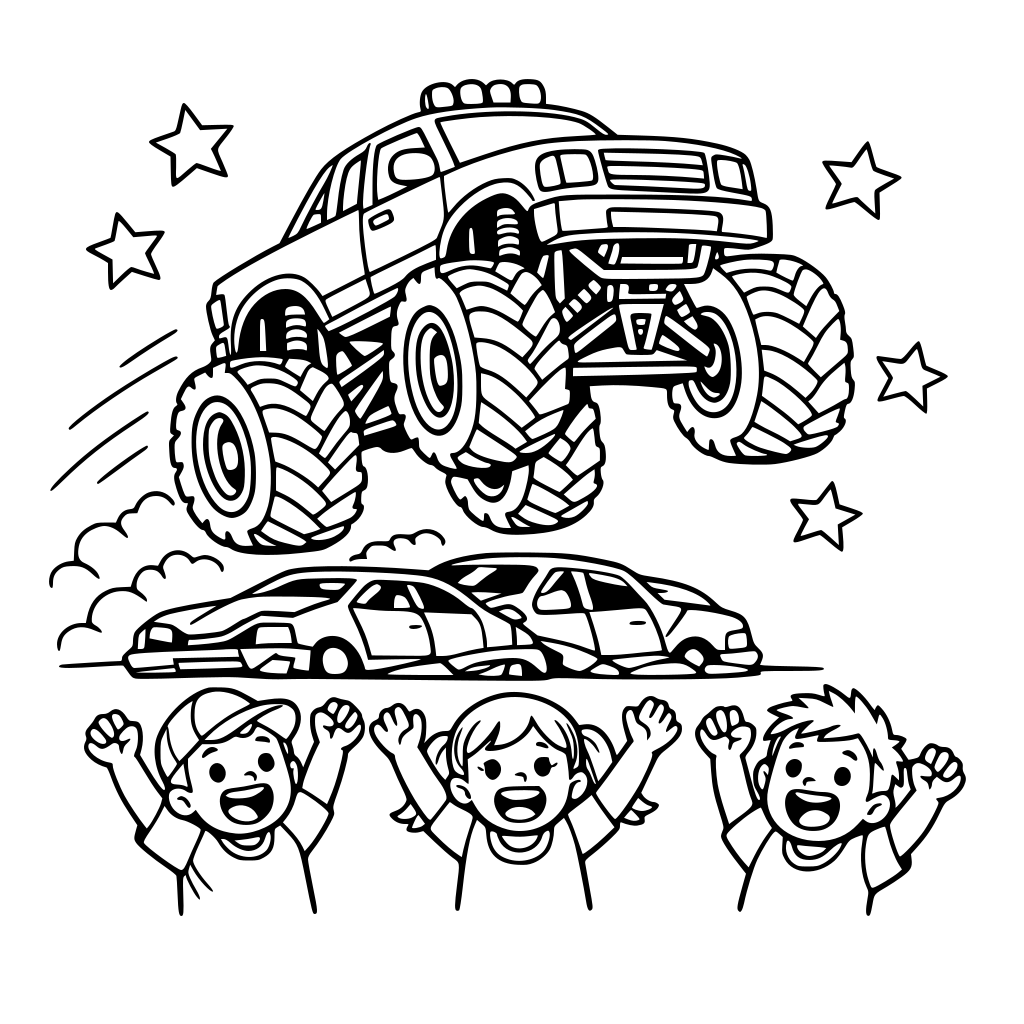 monster truck jumping over kids at a show