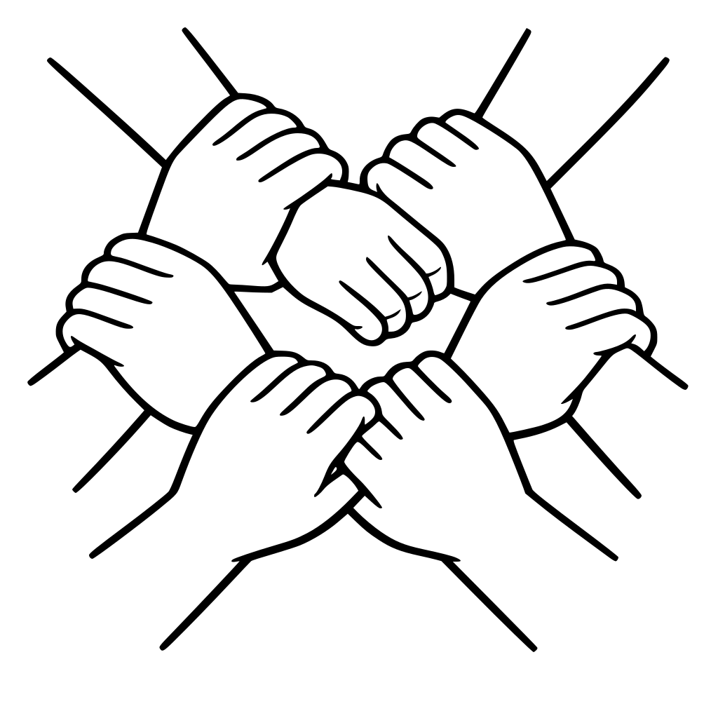 Several hands clasped showing unity