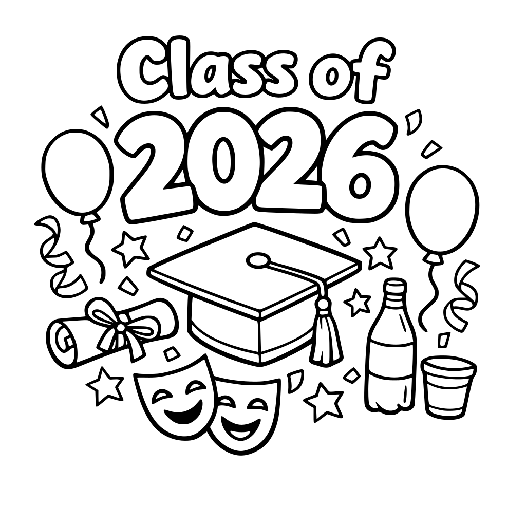 class of 2026 and grad cap design for a post prom party painting set