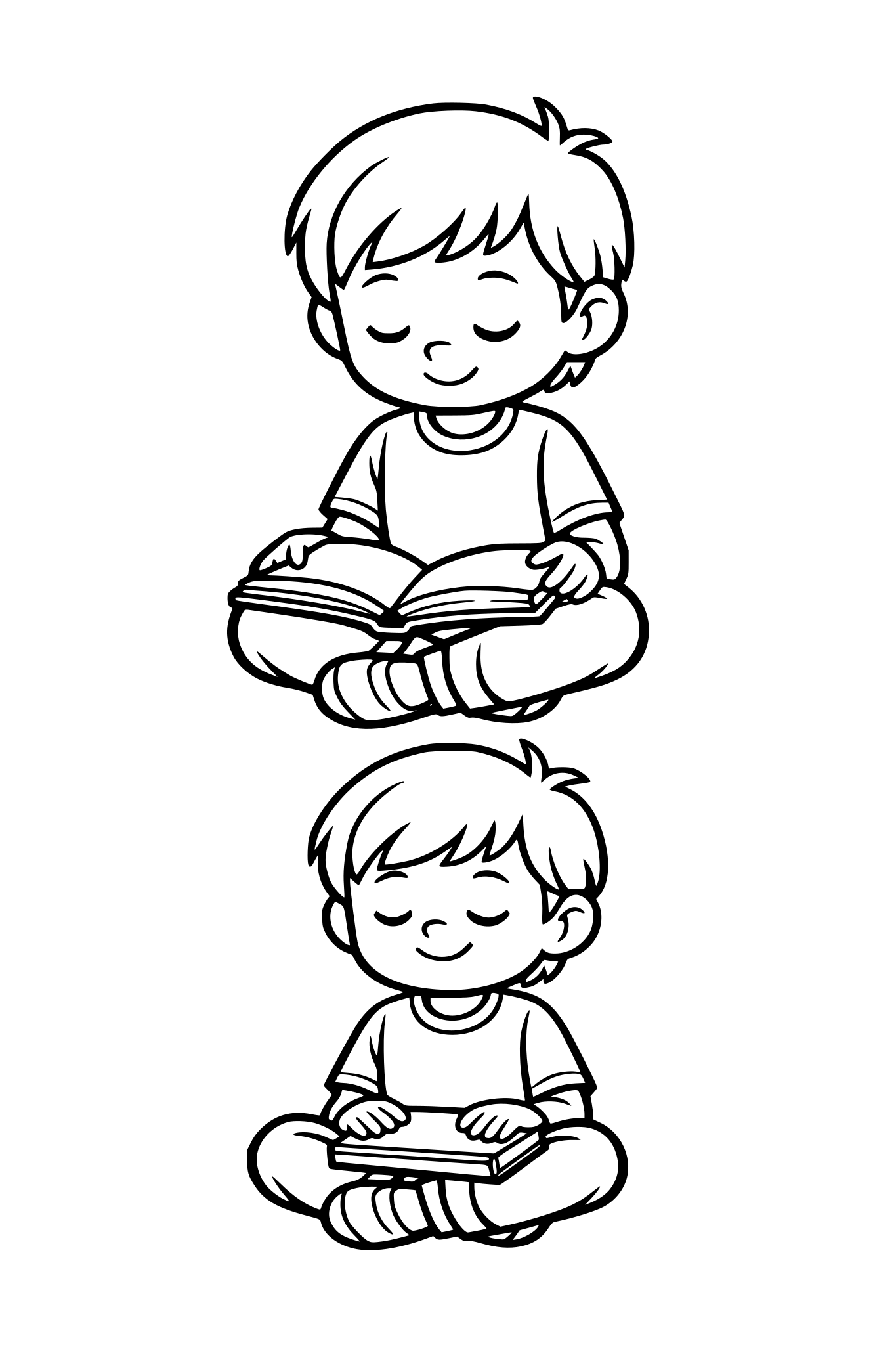 child sitting quietly reading a book or relaxing,