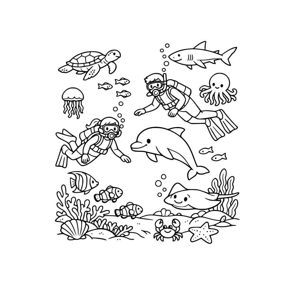 สิ่งแวดล้อมใต้ท้องทะเล มีสัตว์ และนักดำน้ำด้วย