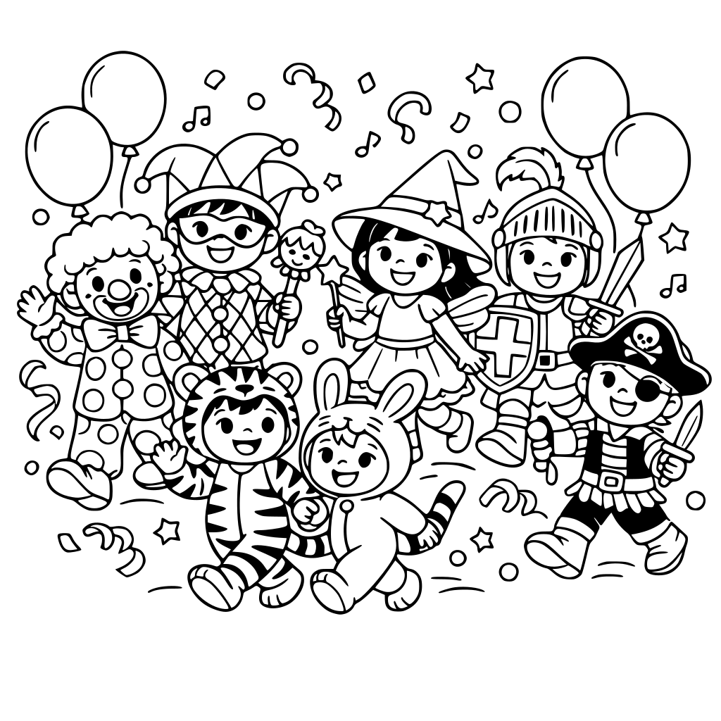 immagini di bambini in maschera con costumi di carnevale, maschere e costumi di carnevale per bambini, palloncini, coriandoli, pagliacci, arlecchino, fate, streghette, cavalieri, pirati, travestimenti per bambini a tema animali, corteo di carnevale,