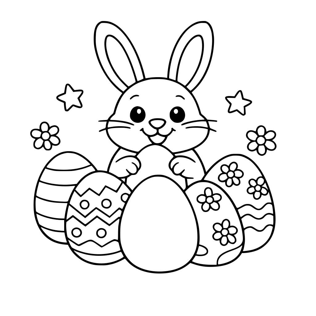Un lapin de Pâques avec des oeufs. Avec des grands espaces pour colorier