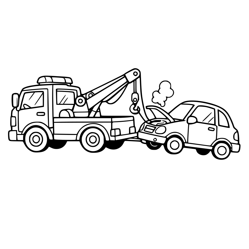 tow truck helping a small broken-down car.