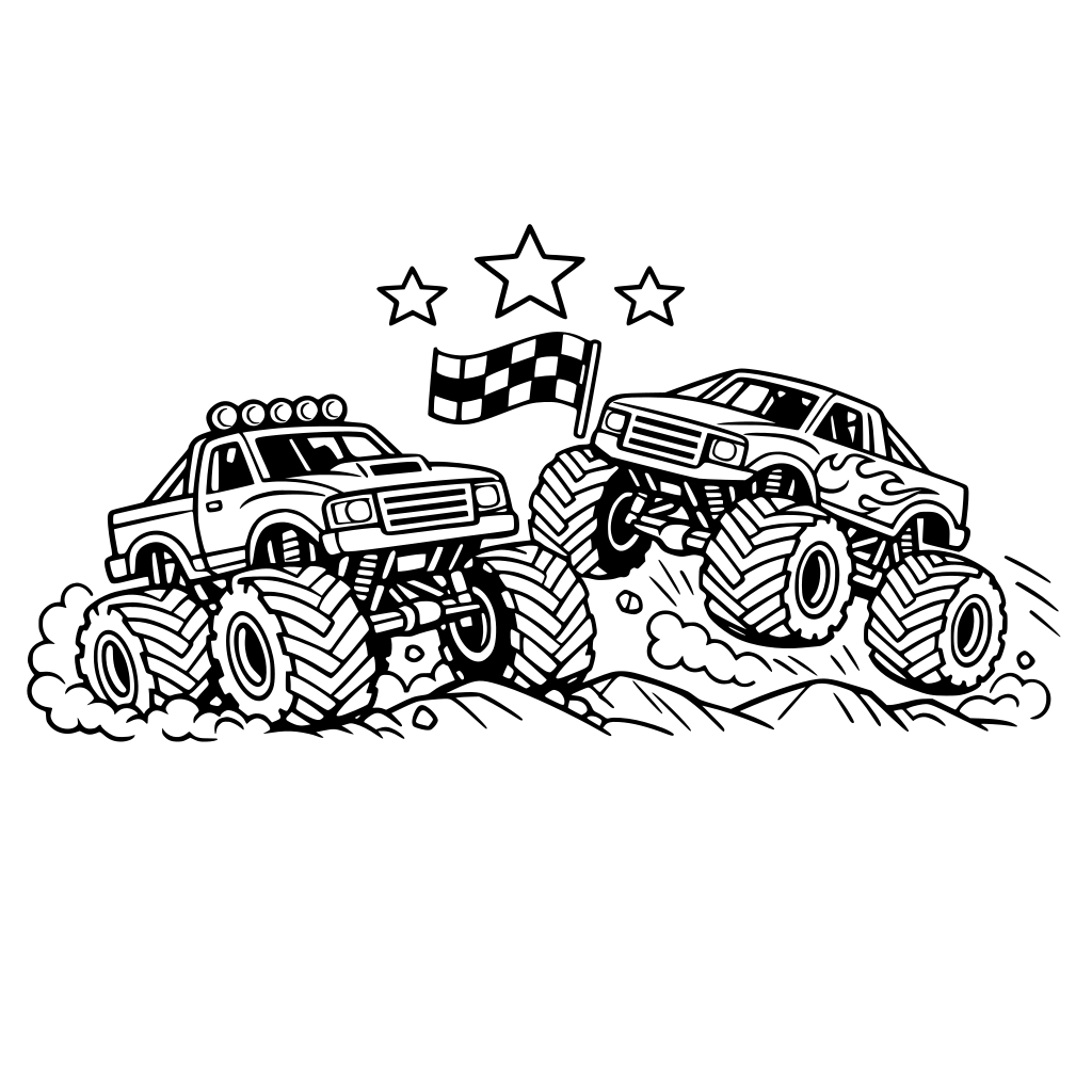 monster trucks competing in a race