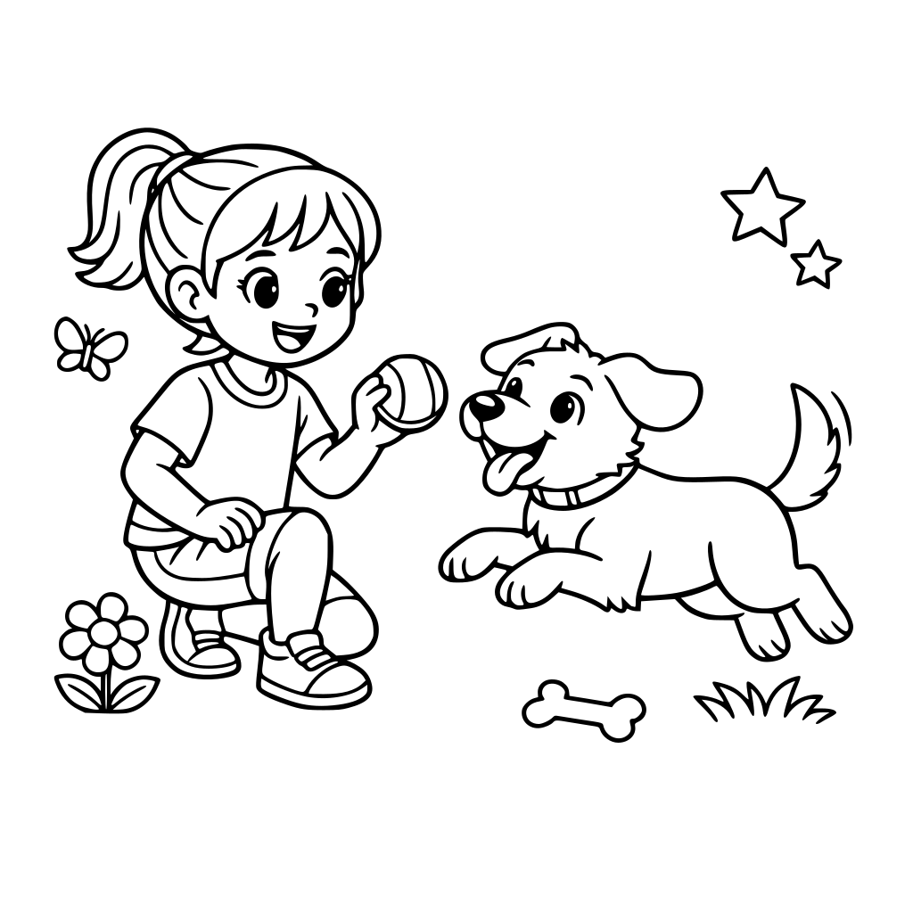 uma menina brincando com um cachorro