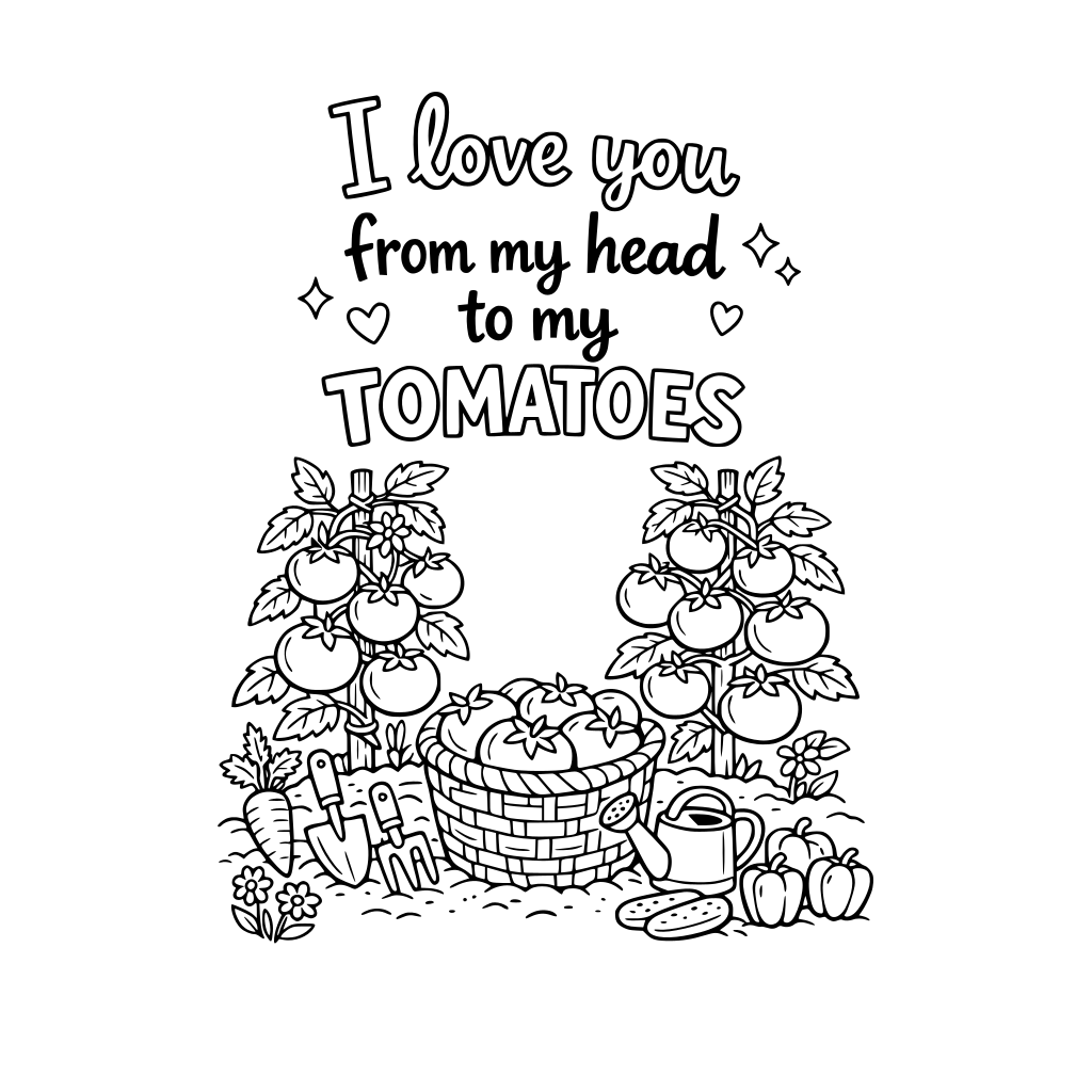 garden that includes tomatoes and says "i love you from my head to my tomatoes"
