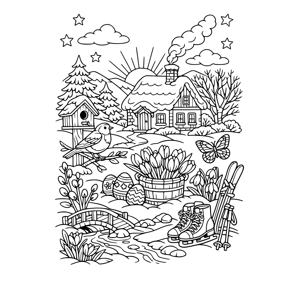 Ik wil een kleurplaat voor volwassenen in een winter/voorjaars thema