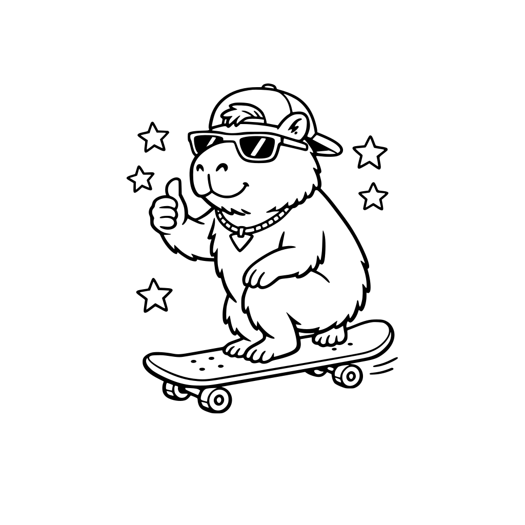 capibara cute macho con una patineta