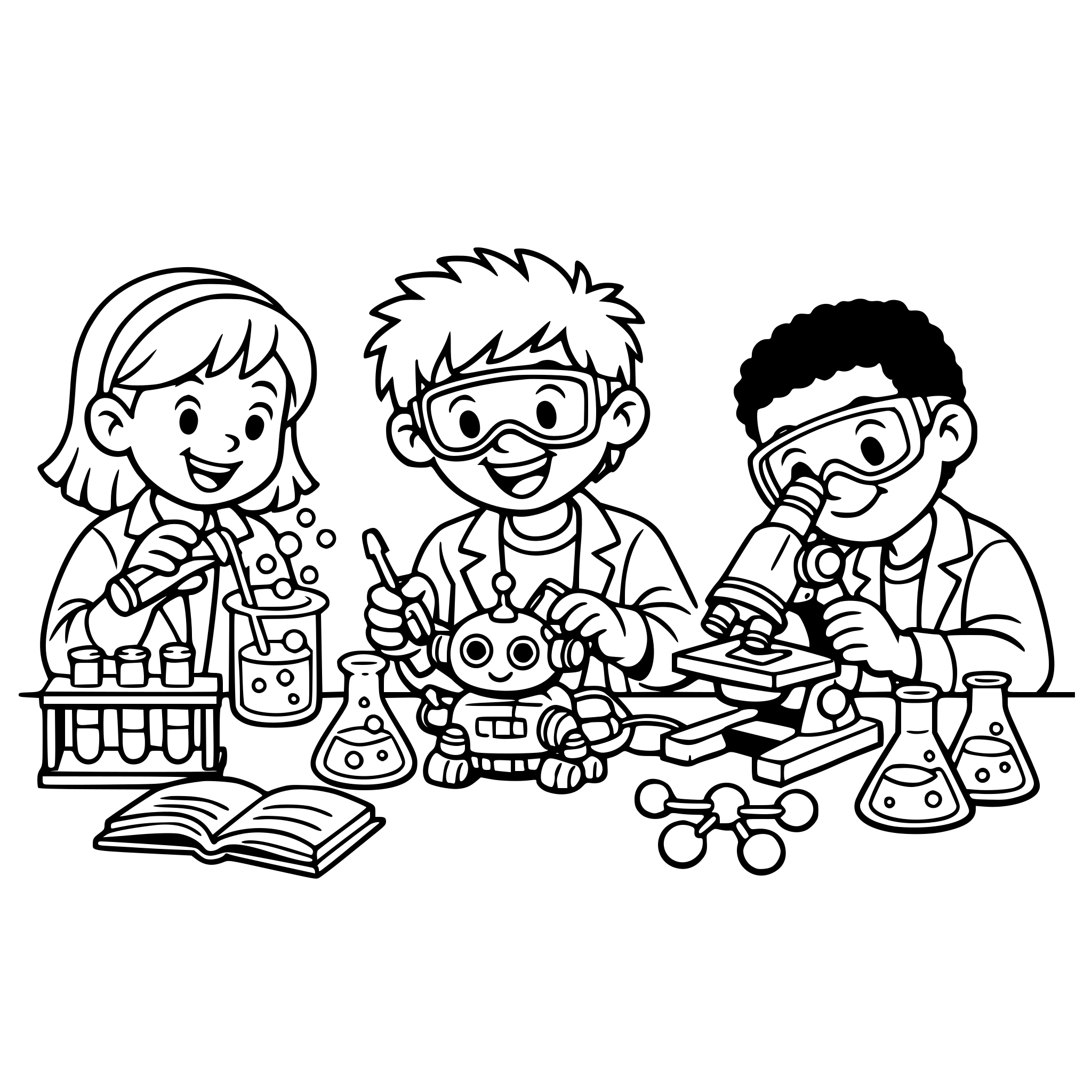 Kids working happily in a science Lab as they work on experiments