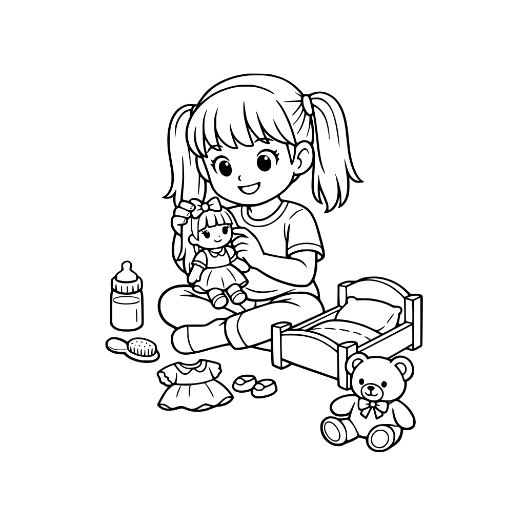 A girl playing with a doll