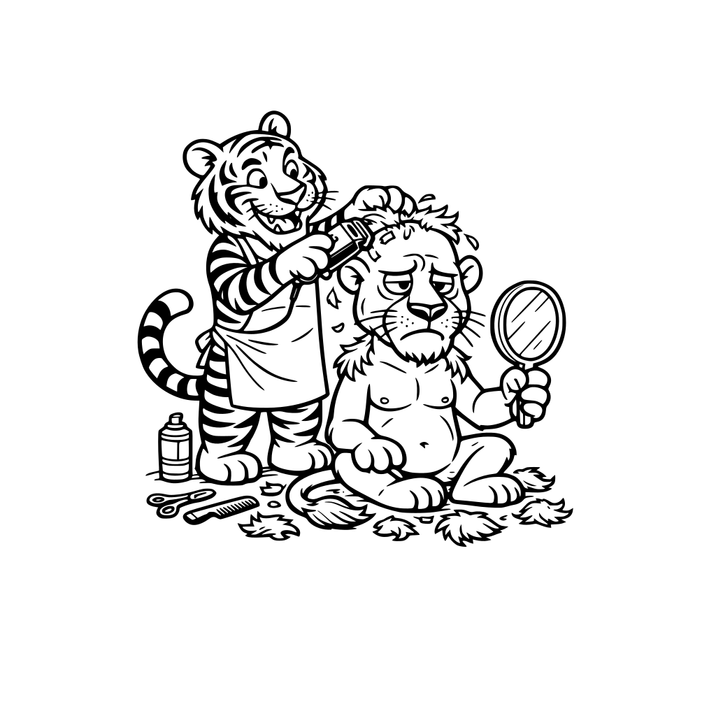 tigre afeita a el león todo el pelo que tiene el león