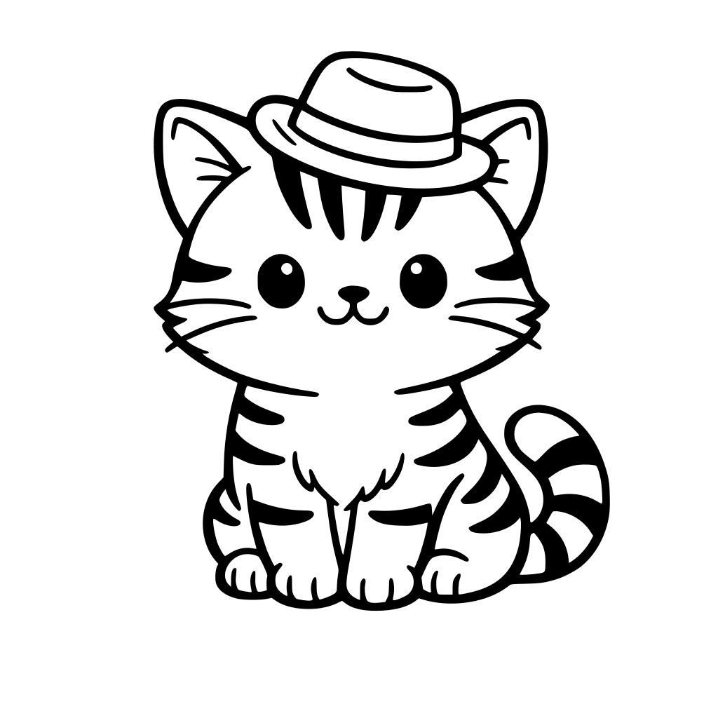 Um gato fofo com listras e um chapeu