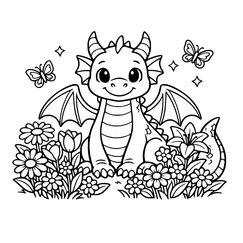 Çiçek bahçesinde uysal bir ejderha