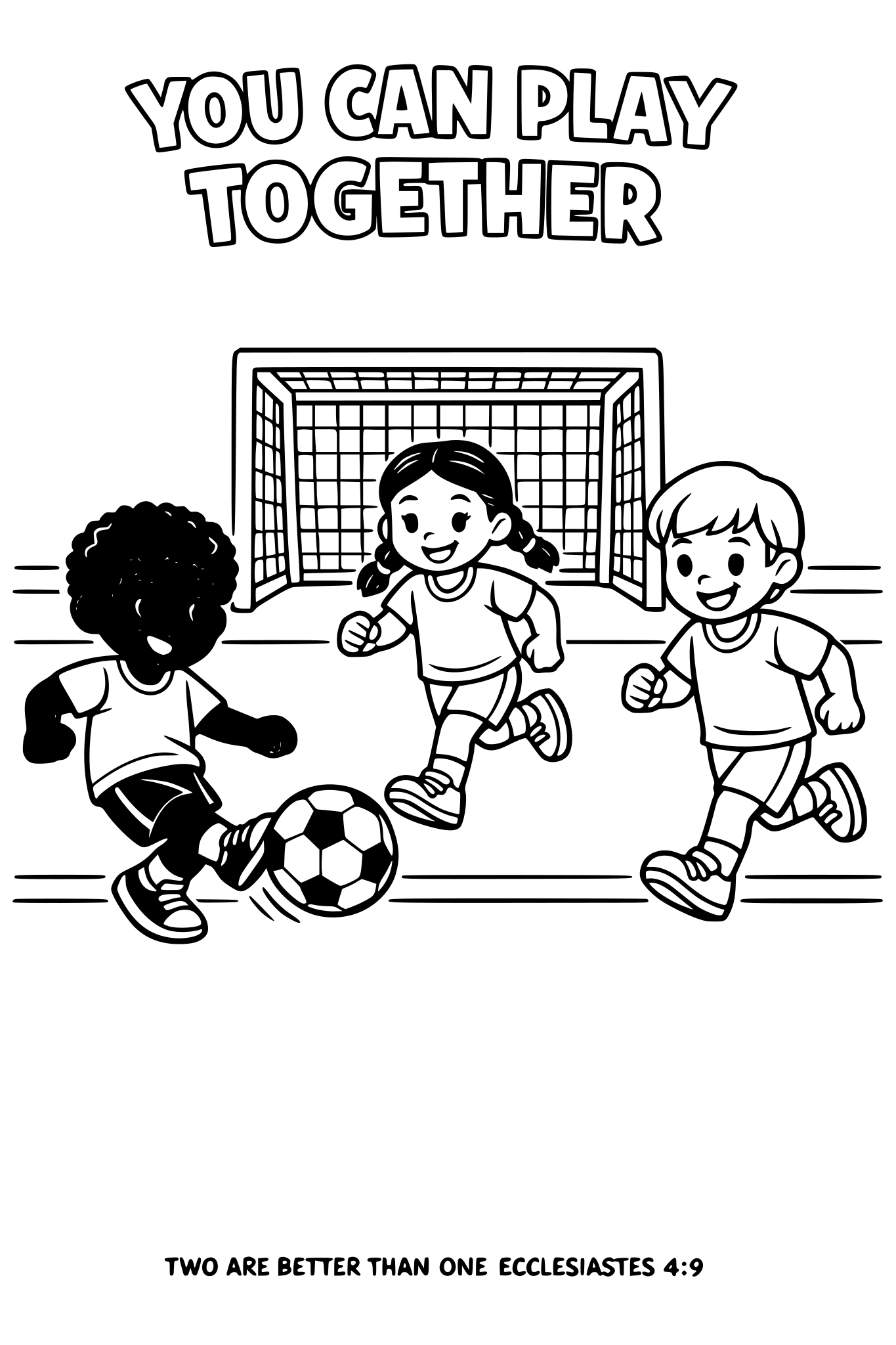 Black and white coloring page, simple kids line art, 3 child