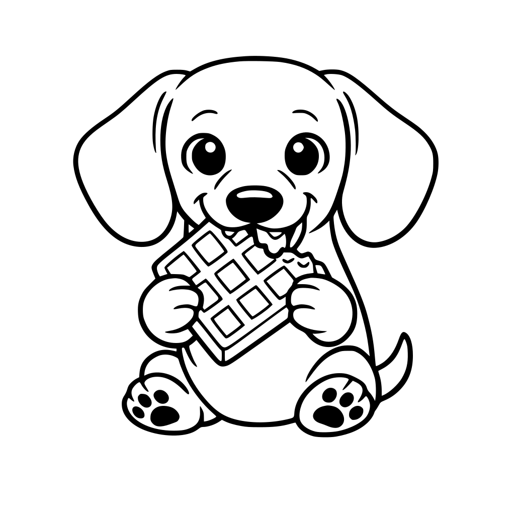 Brown Dauchsaund eating a waffle