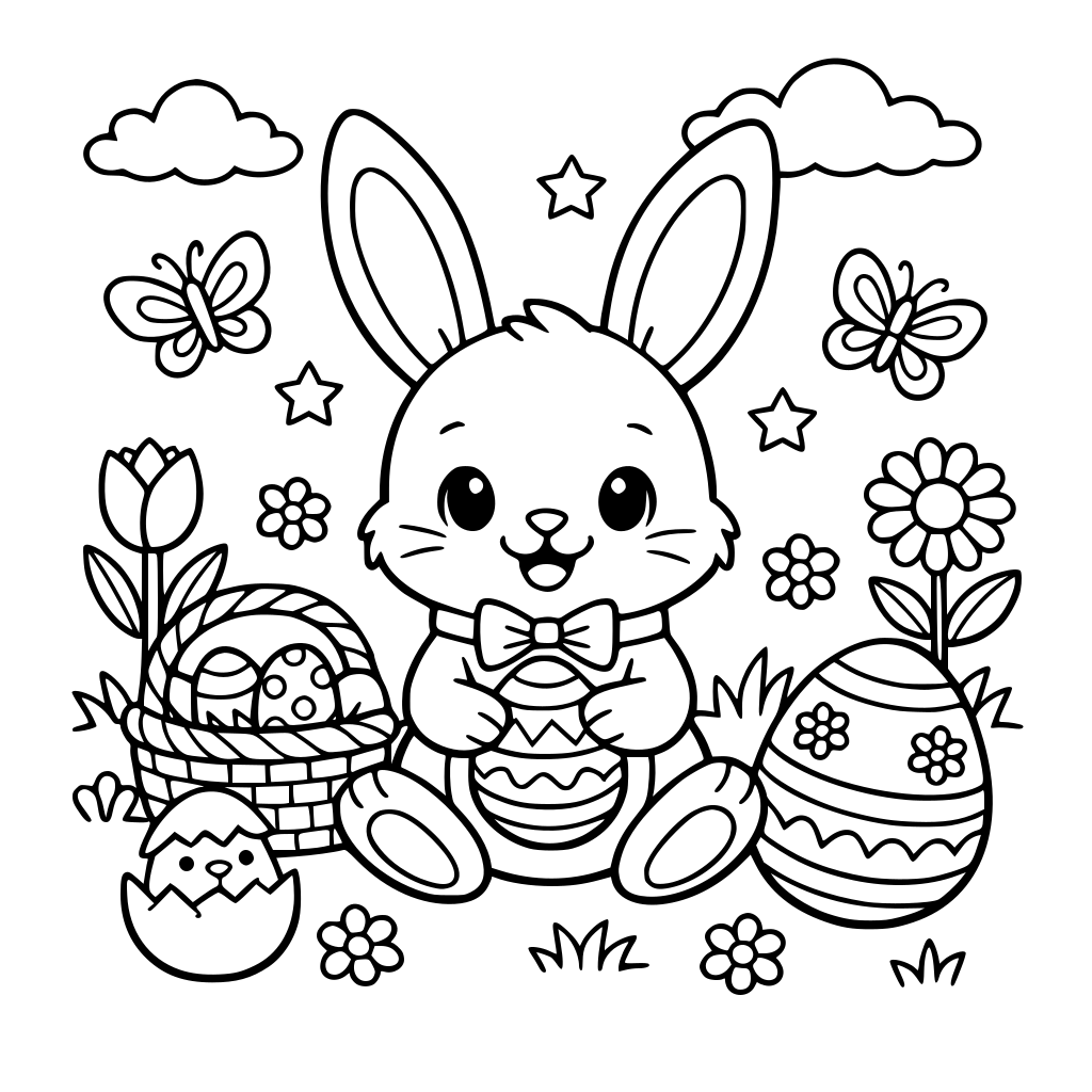 Un petit lapin prêt pour Pâques avec un décor printanier