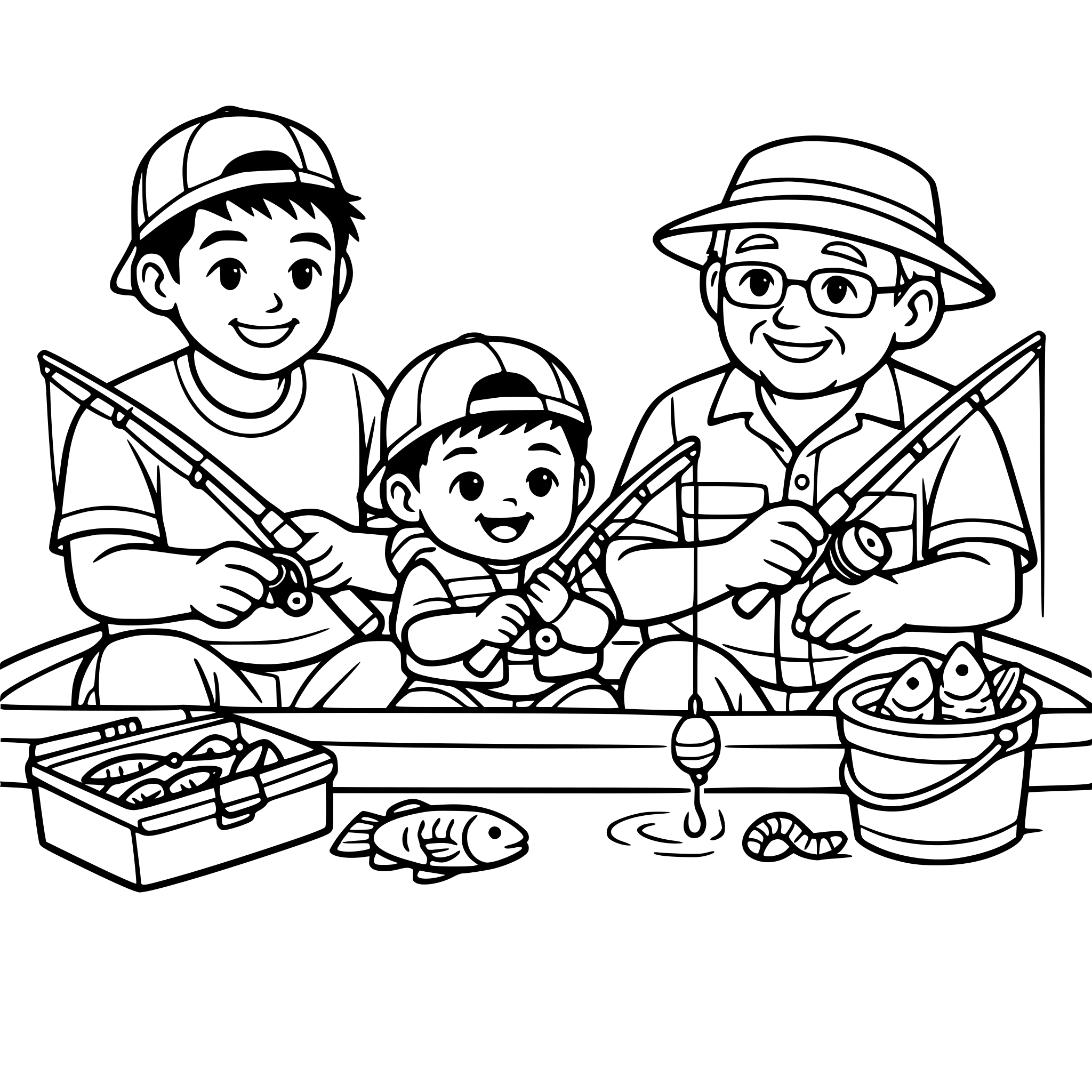 asian baby boy with dad and grandpa fishing on a boat