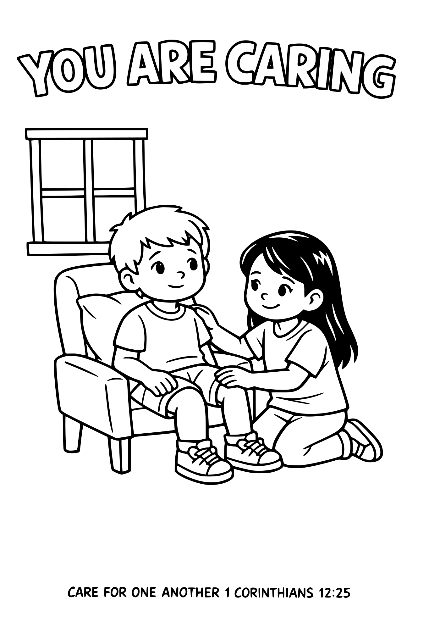 Black and white coloring page, simple kids line art, one chi