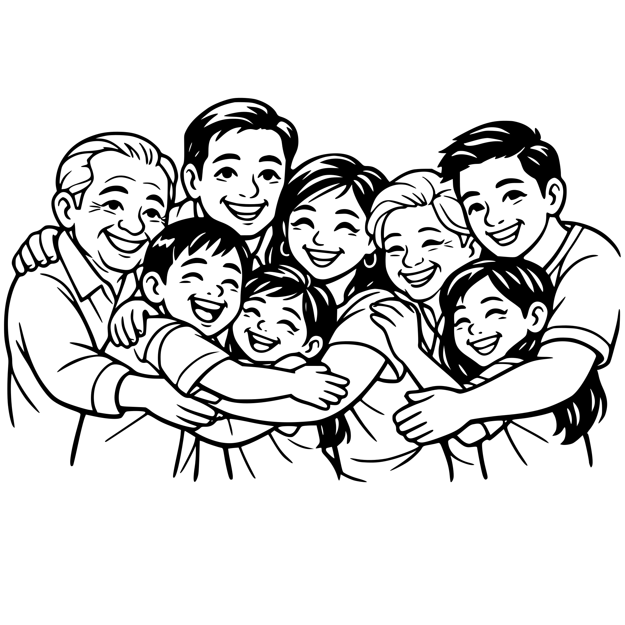 Filipino extended family gathered together, hugging and bonding, multi-generational family, warm and loving scene