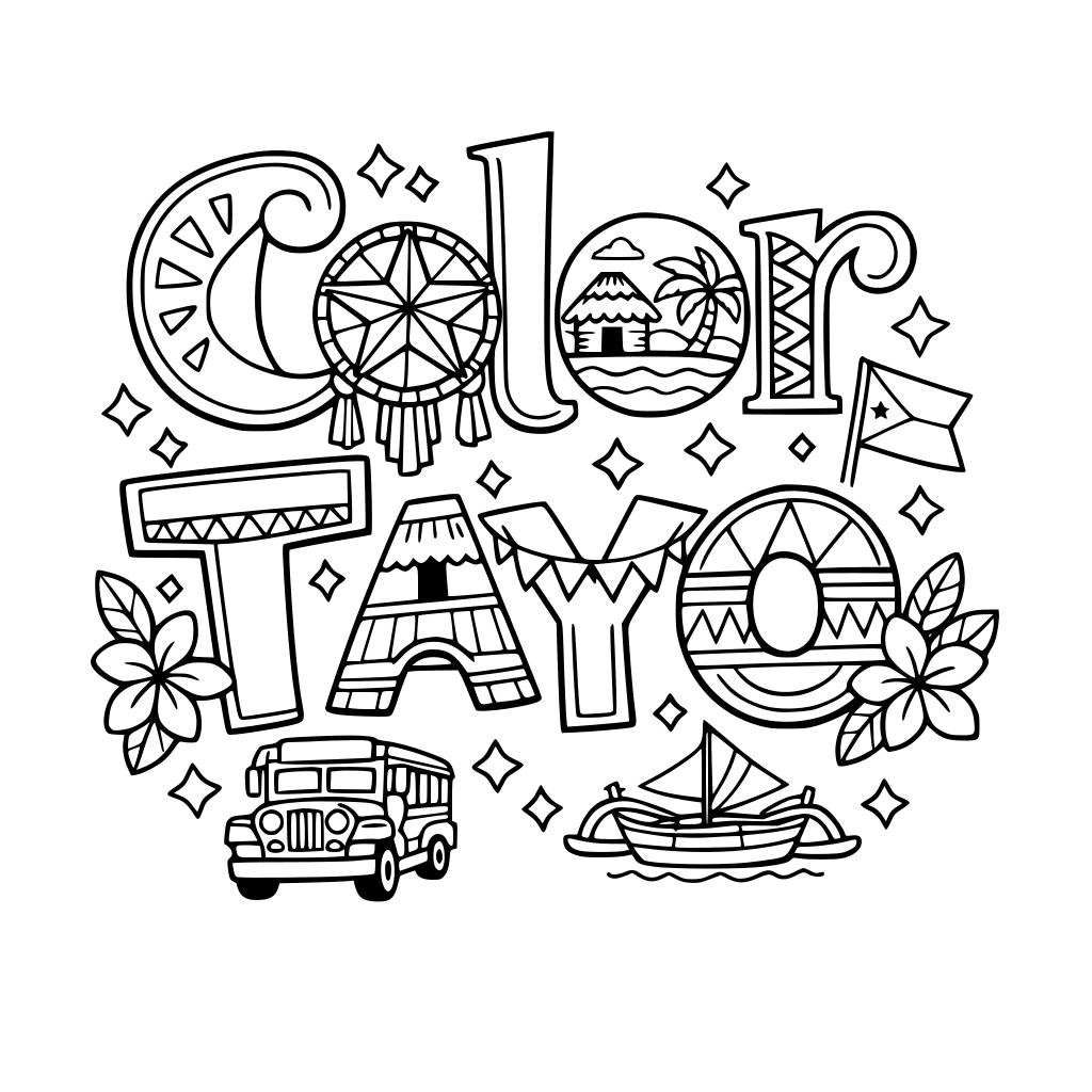 “Color tayo” in Filipino-inspired coloring letters