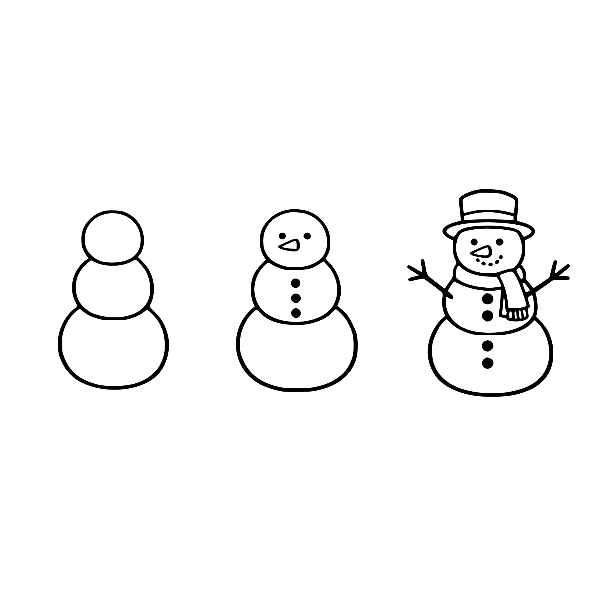 A simple snowman outline, i want 3 step progression of drawing the snowman