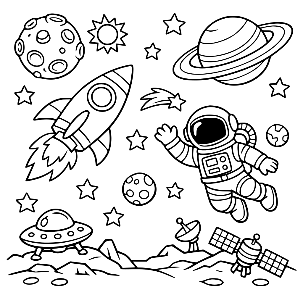 Crie um livro de colorir com imagens do espaço