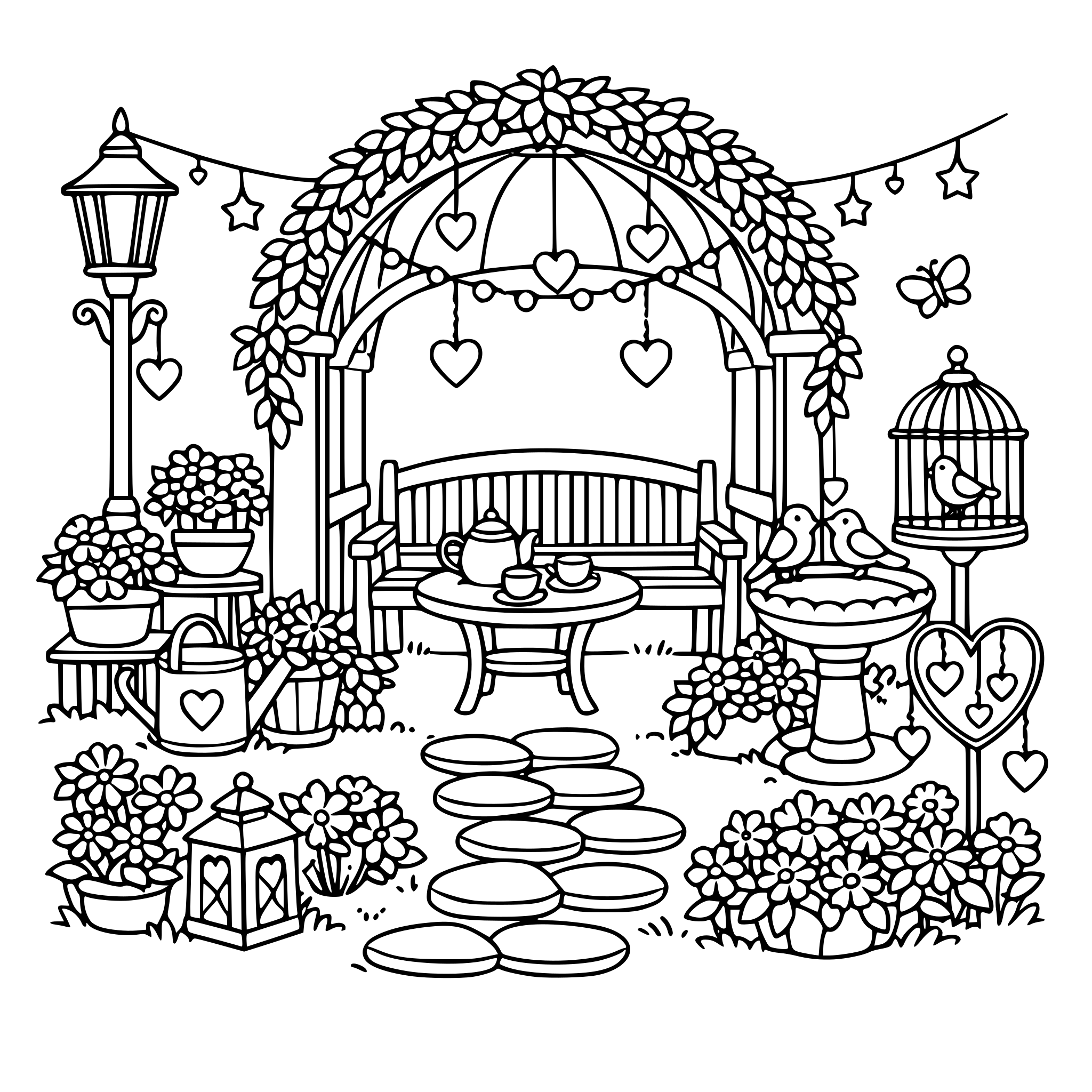 Wunderschöner romantisches Garten mit Deko