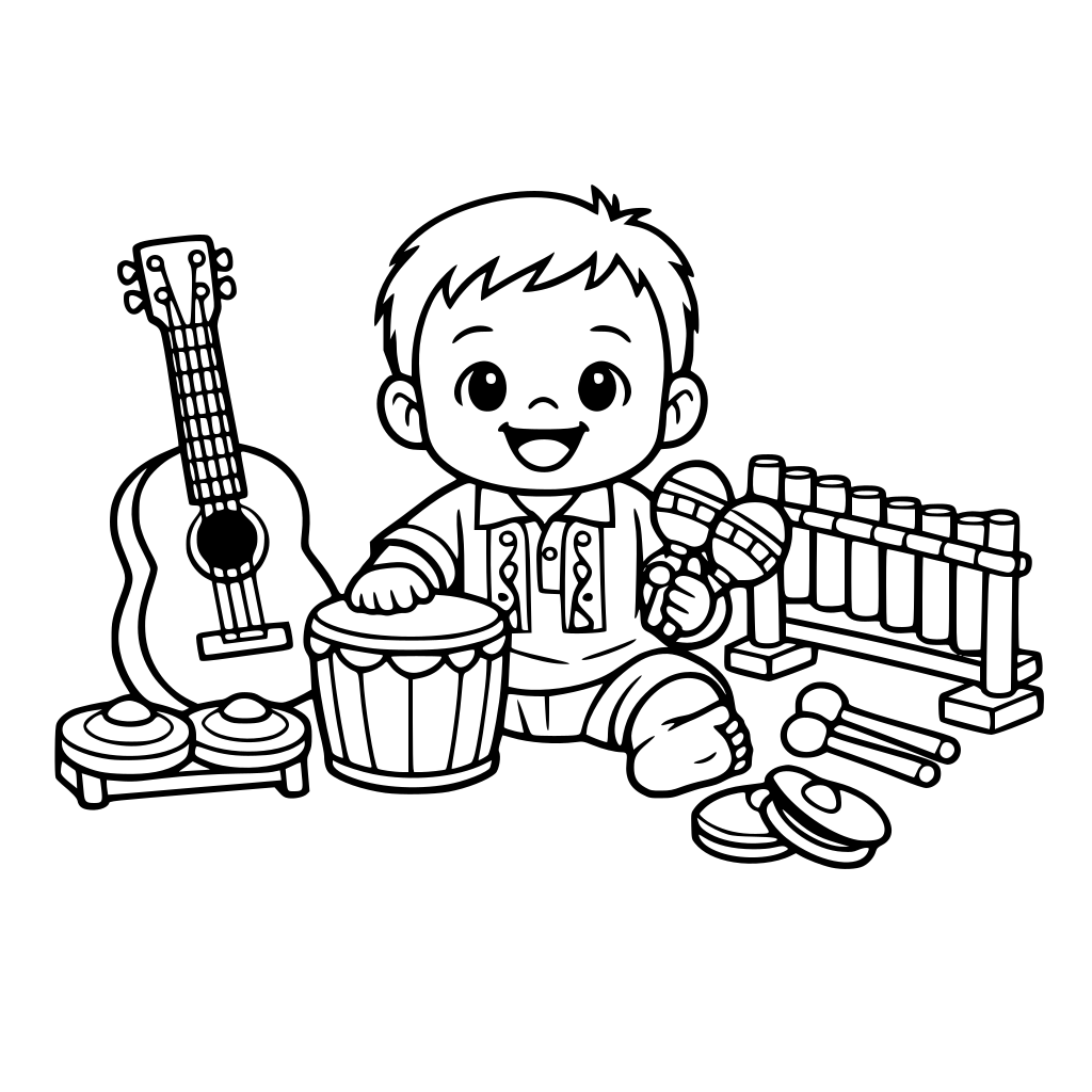 Filipino baby boy with musical instruments