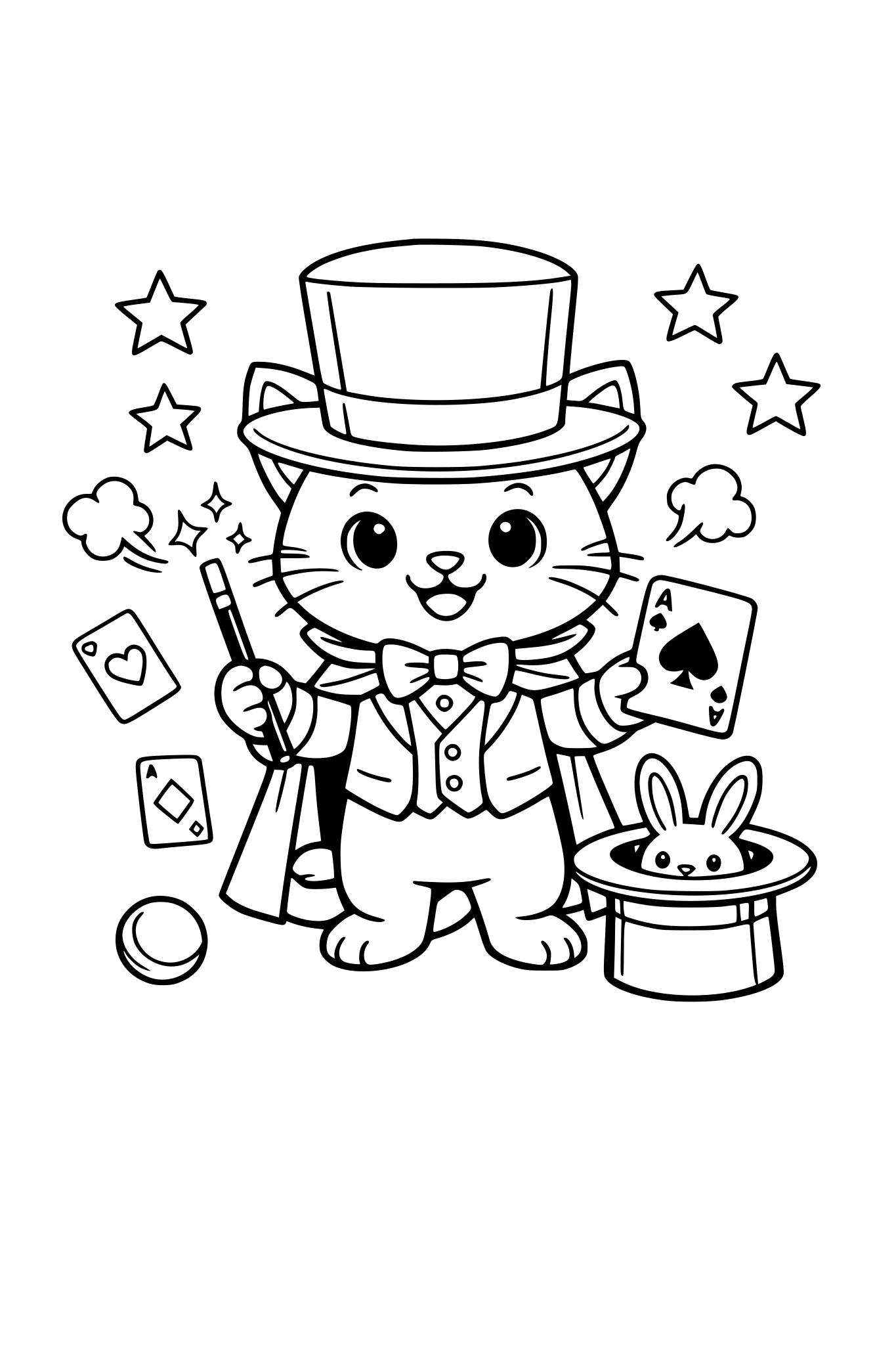 Een goochelaar kat met een hoge hoed