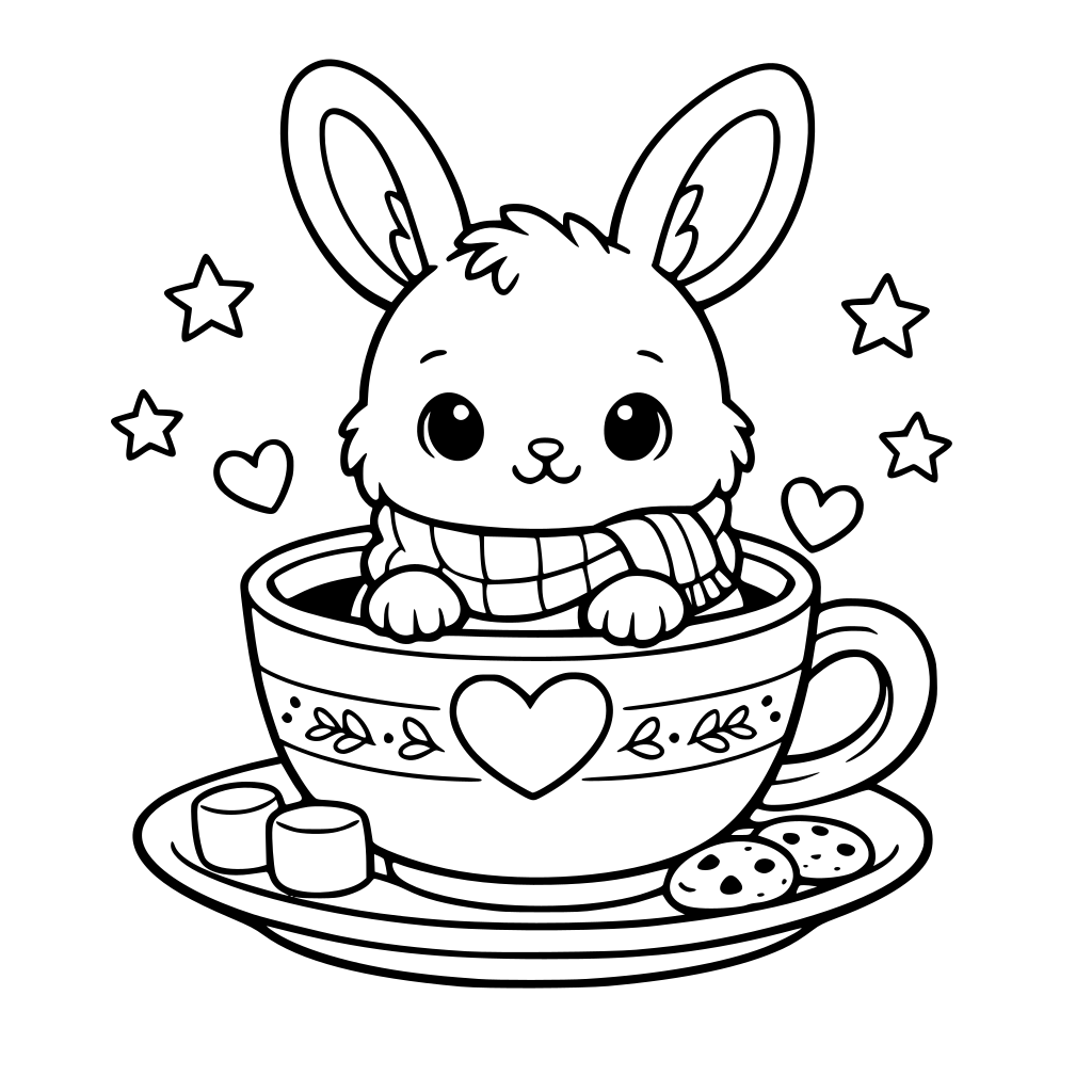 Cute bunny sitting in a teacup, cozy style