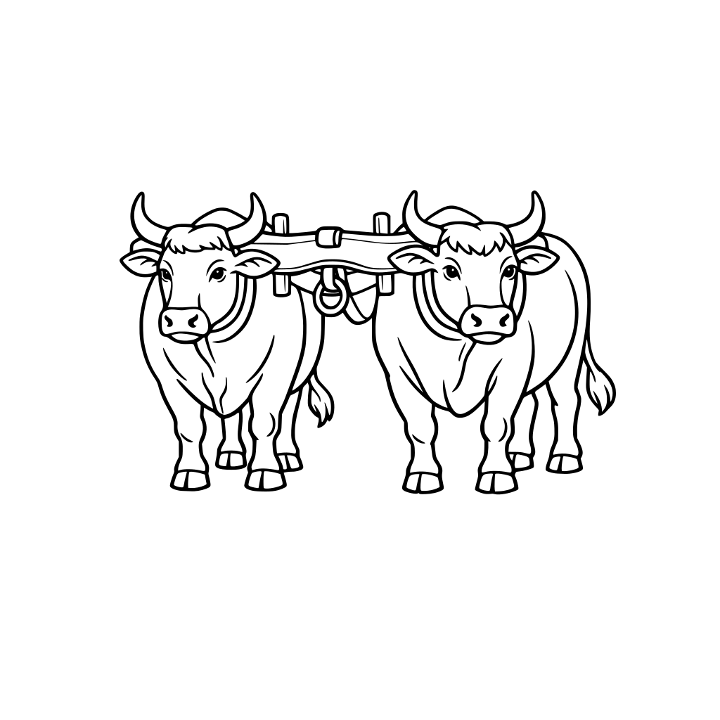 a pair of oxen with a yoke joining them