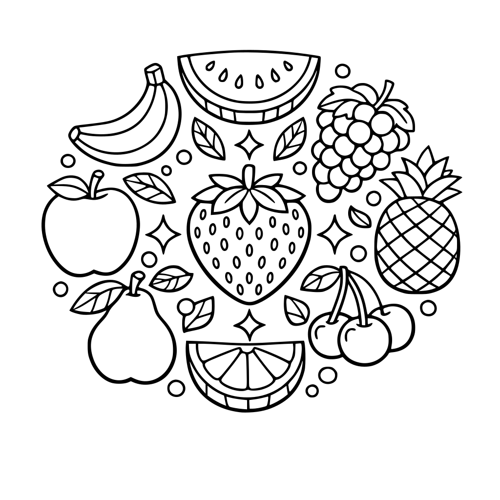 Mandala con 9 diferentes frutas