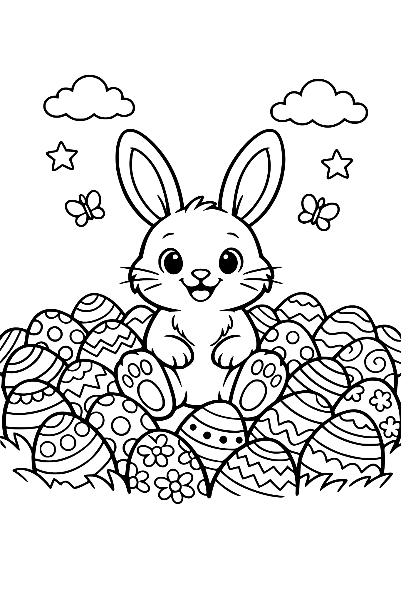 Easter bunny in a field of eggs