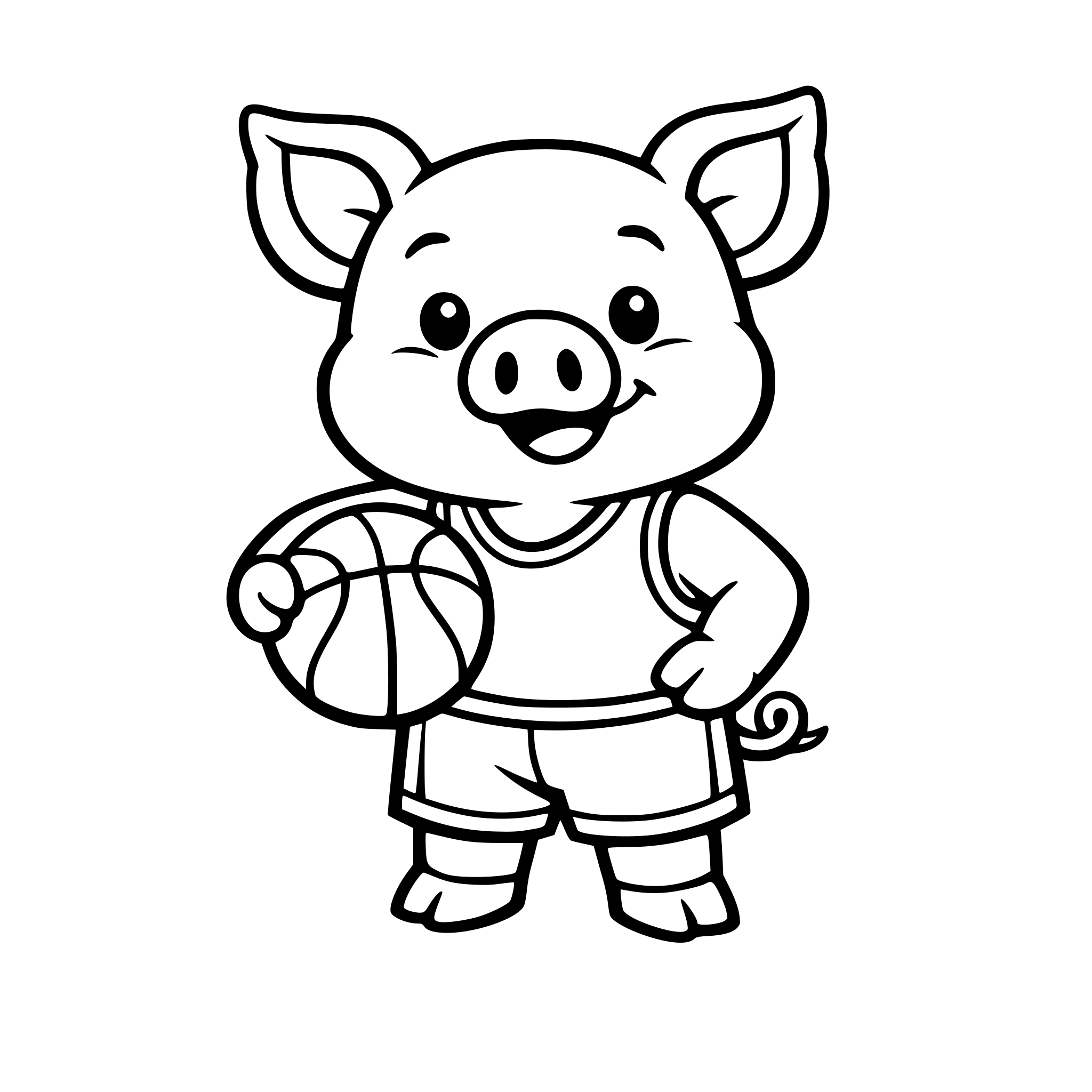 Pig holding a basketball.