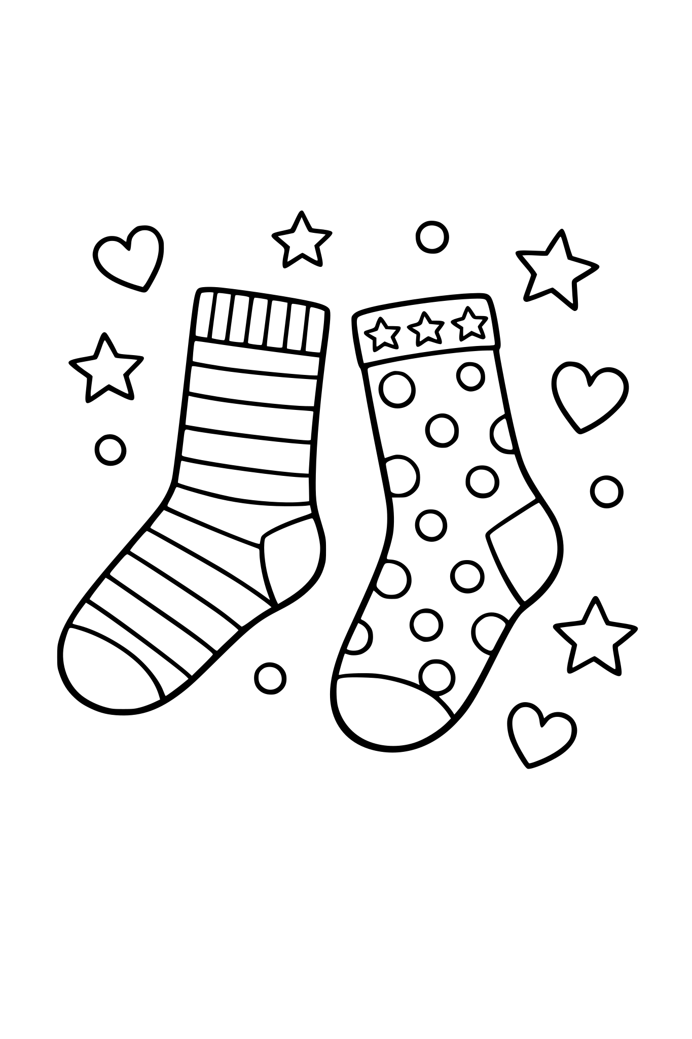 Stwórz kolorowankę przedstawiającą dwie skarpetki o innych wzorach. Kolorowanka jest z okazji 21 marca Światowego dnia zespołu Downa. Symbolem tego święta są dwie różne skarpetki