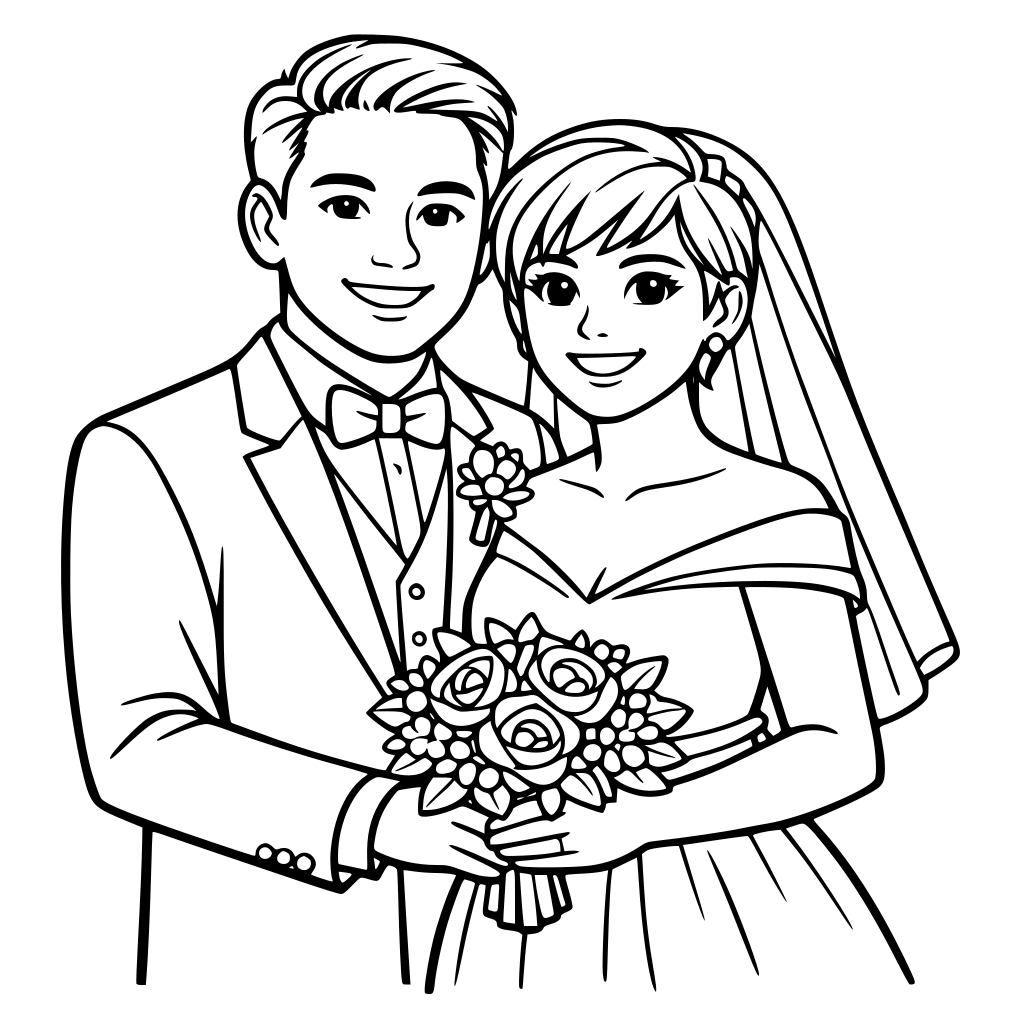 Filipino groom and bride with short hair