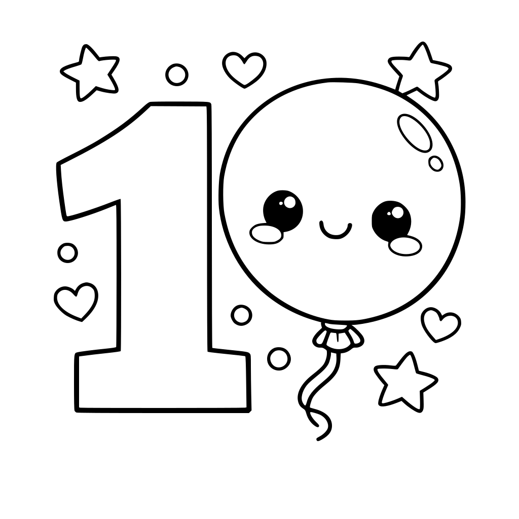 Large number 1 with one big balloon next to it, cute style