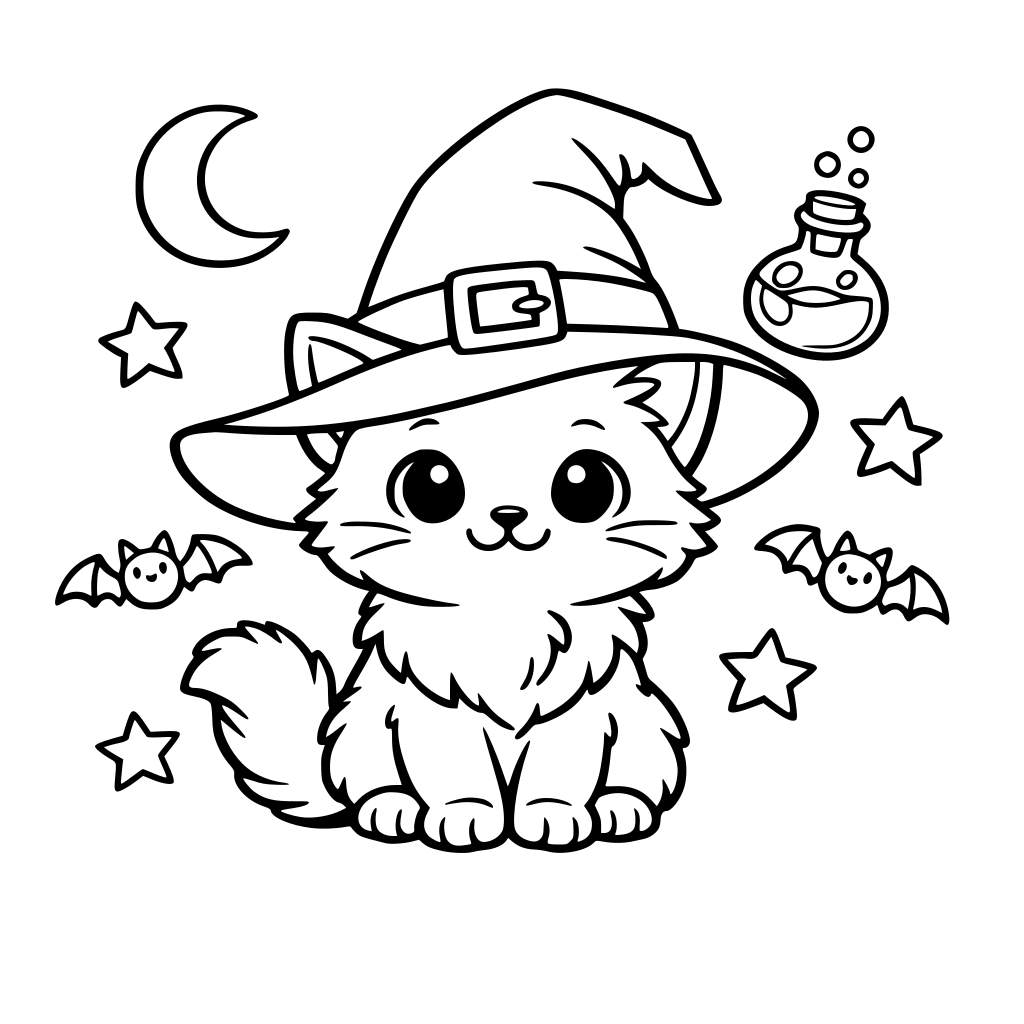 Un chat mignon dans un chapeau de sorcier