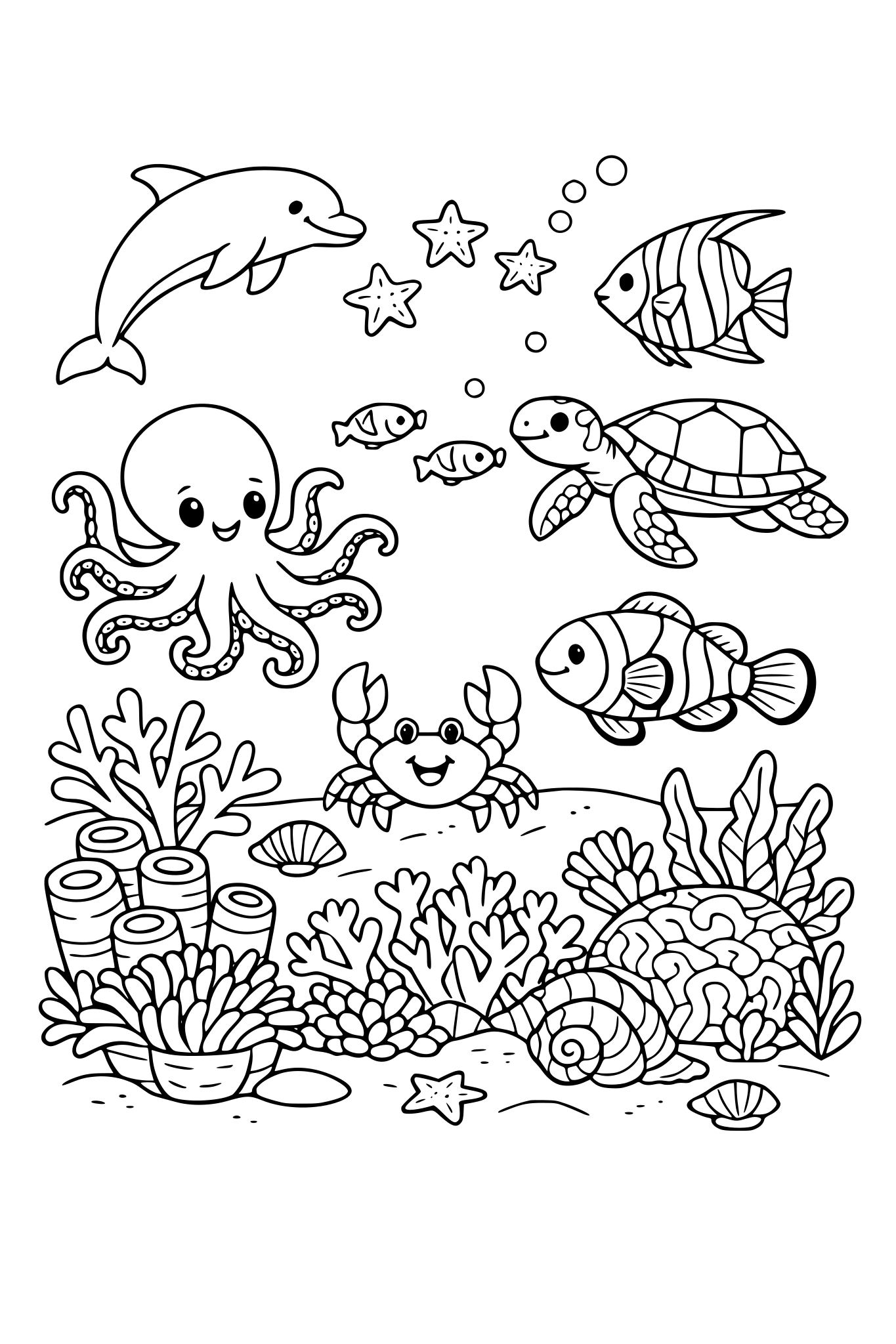 underwater ocean scene with sea creatures including corals