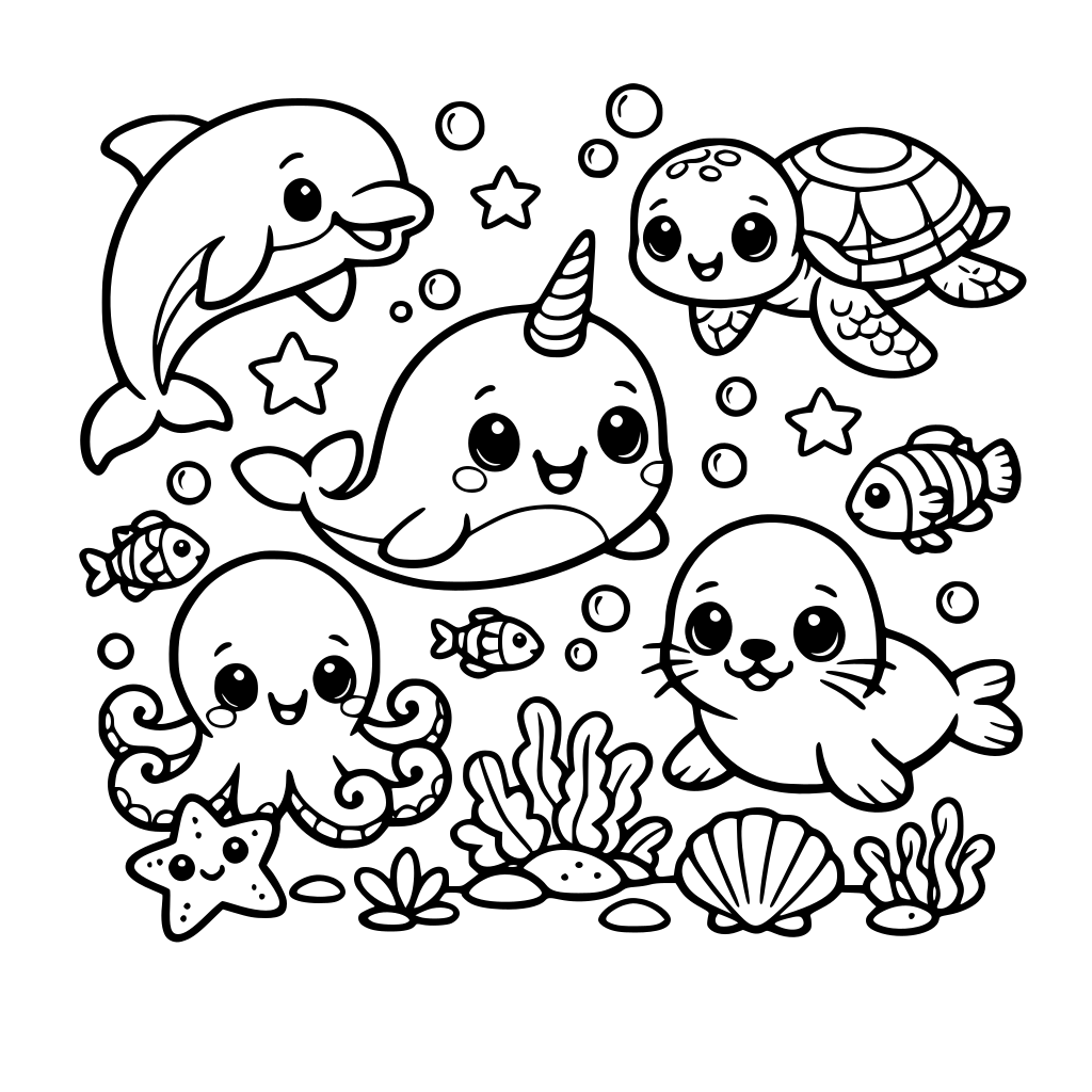 CUTE OCEAN ANIMALS FOR COLORING