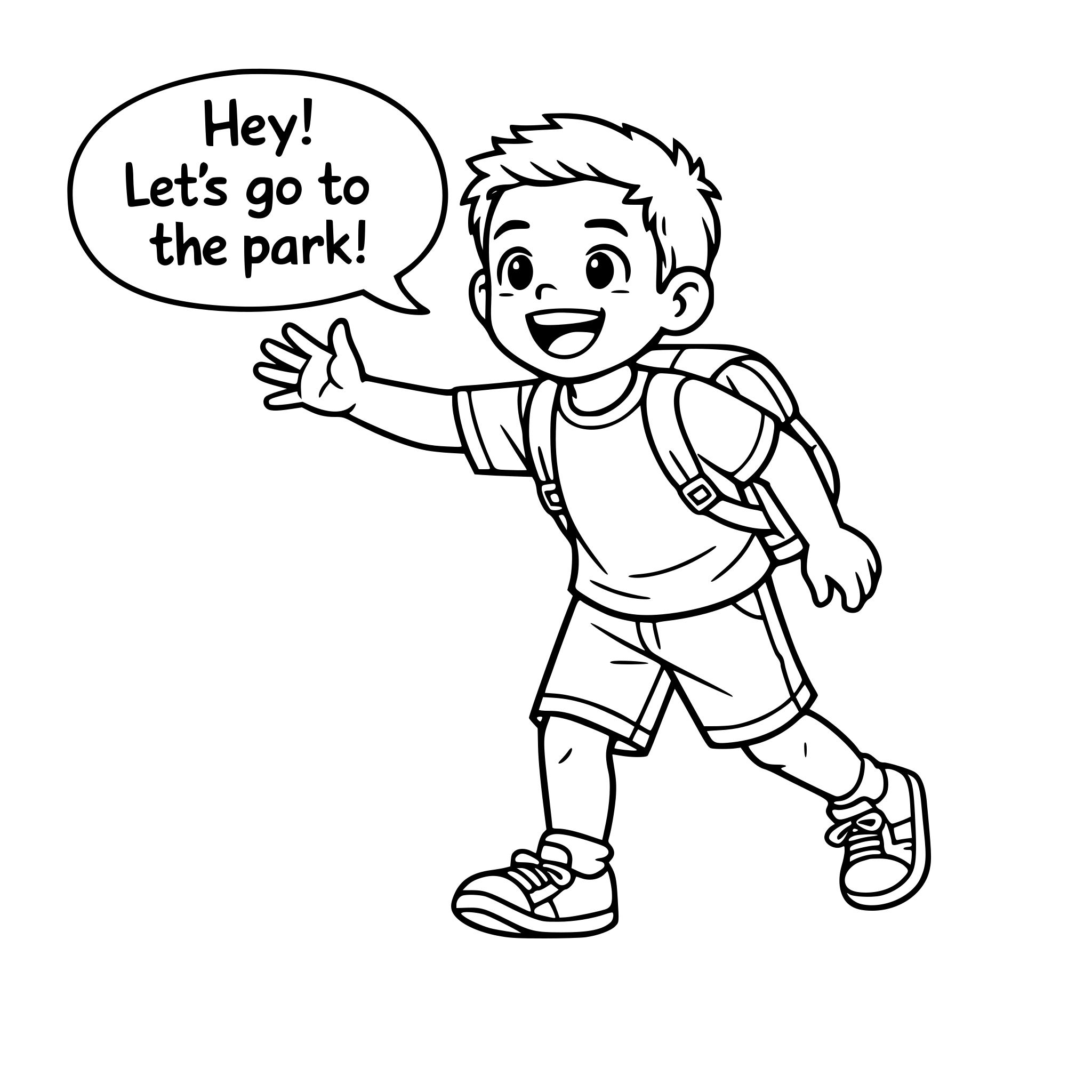 Create an image of a young hispanic boy with with short hair. The boy is motioning with his hand to try and get his friend's attention to go to the park. White background, isolated.