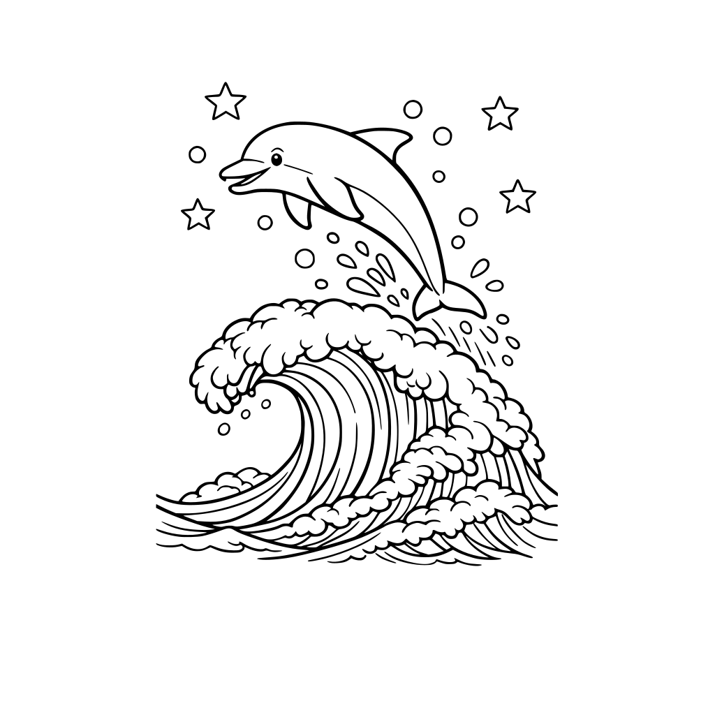 a dolphin leaping out of a big wave