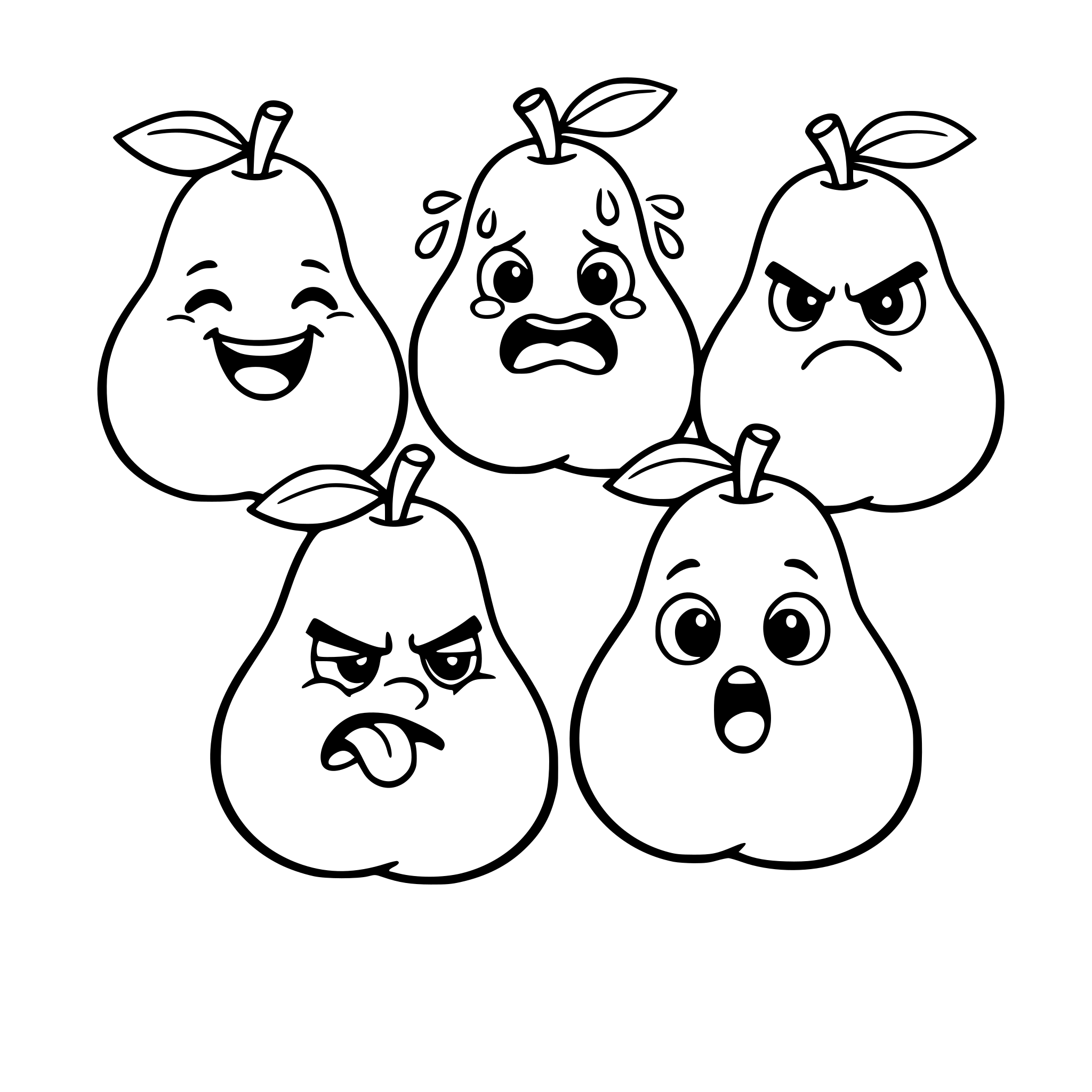I would like pears that have faces. The faces show different emotions: joy, fear, anger, disgust, and surprise.