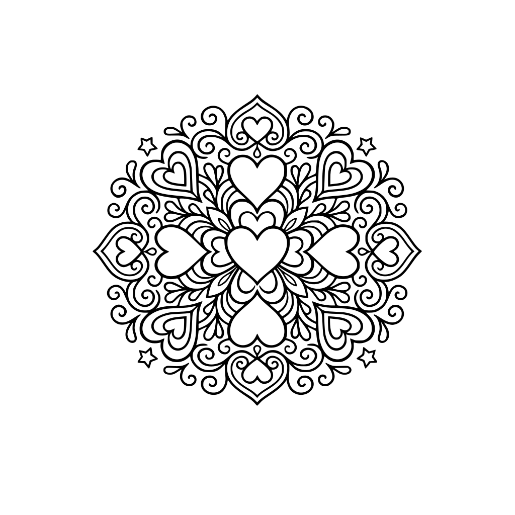 ein mandala mit herzmuster und verschiedenen schnörkeln