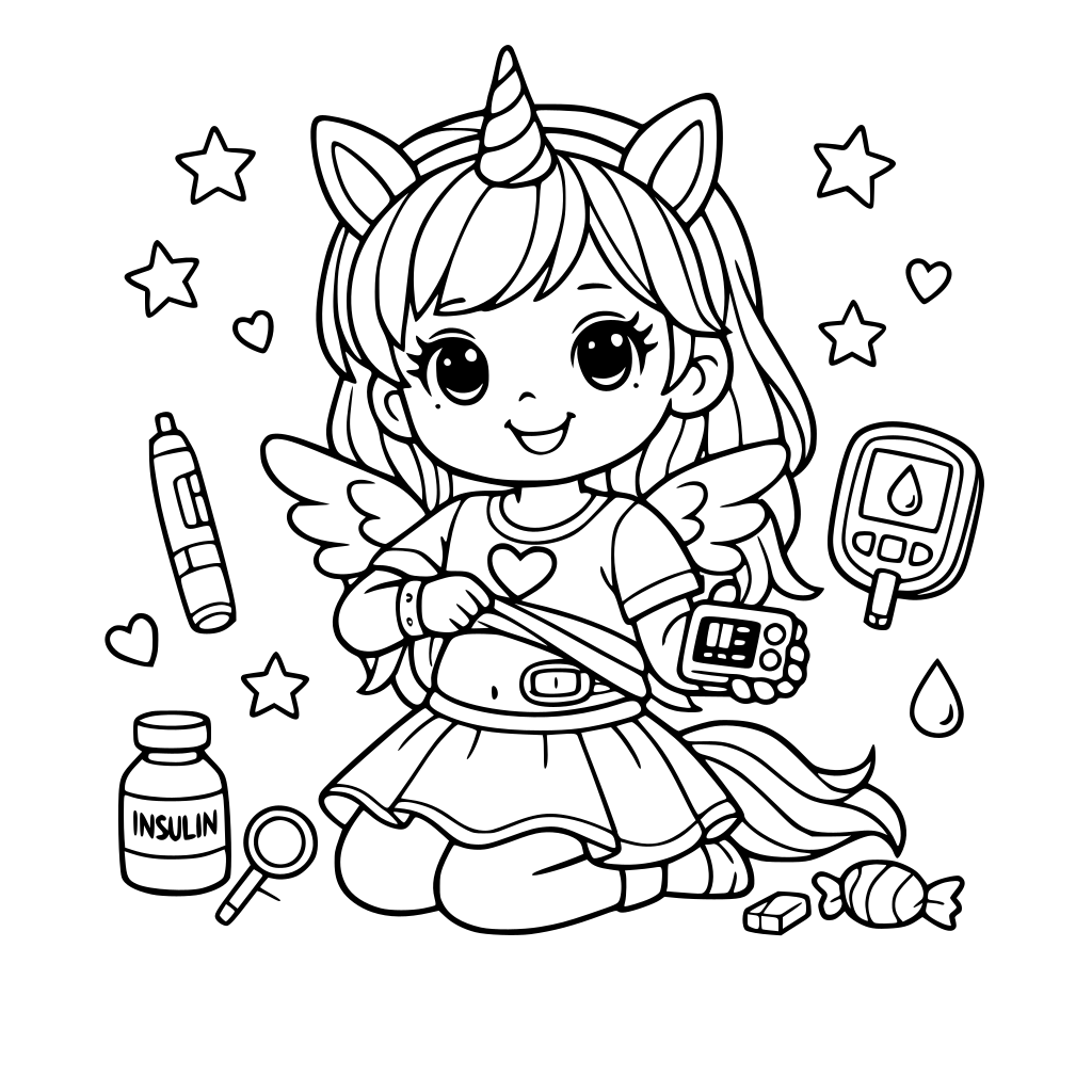 cute girl unicorn with diabetes