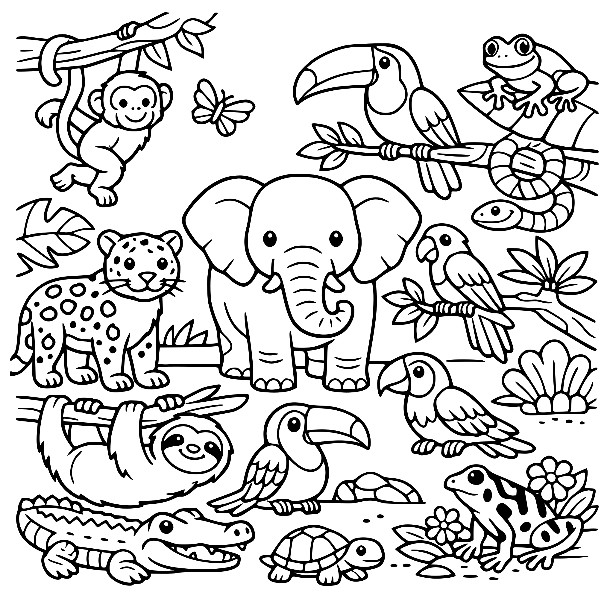 En regnskog fylld med djur