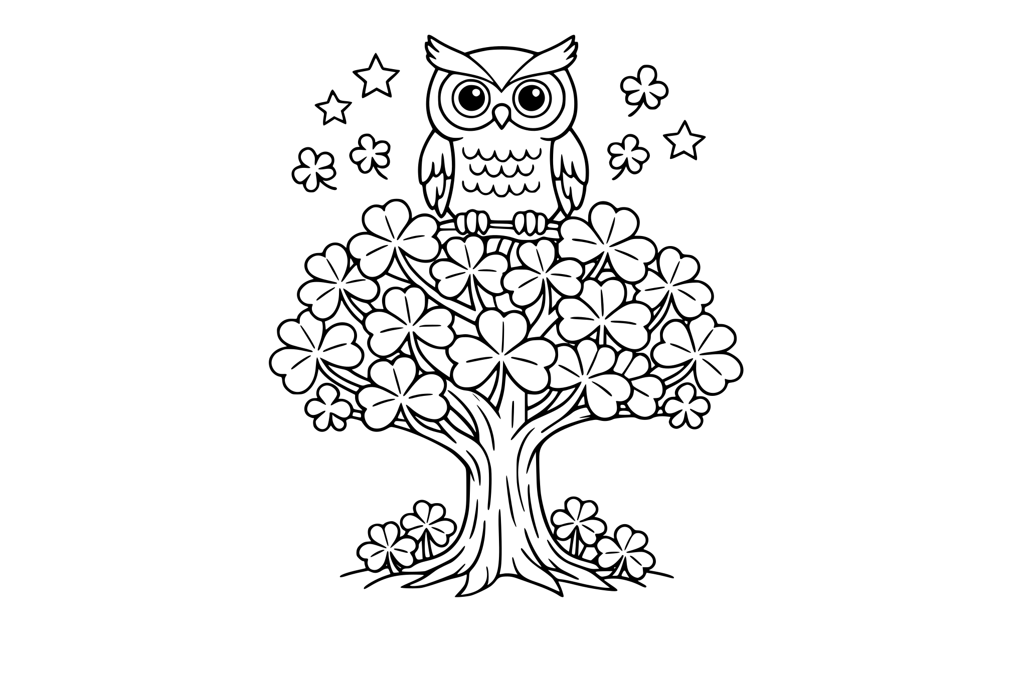 Owl perched on a shamrock tree