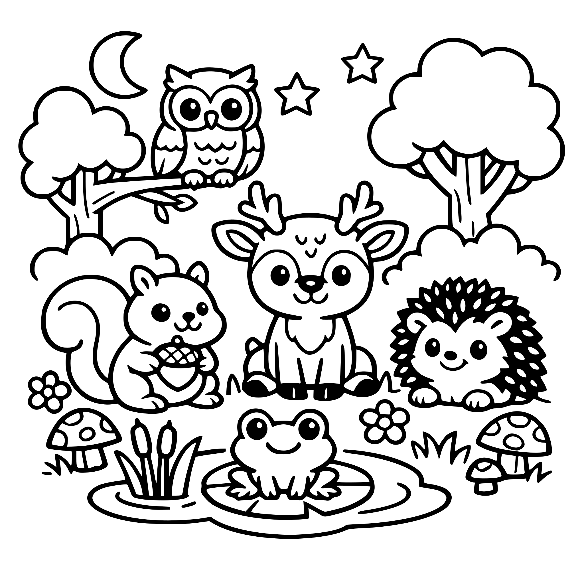 a forest theme with cute animals. simple and bold style